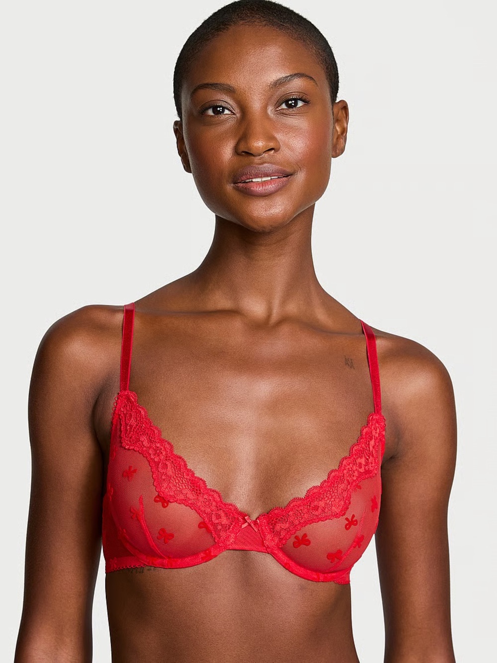 NWT Victoria’s Secret Red Mesh Bow Tease Unlined Demi Bra